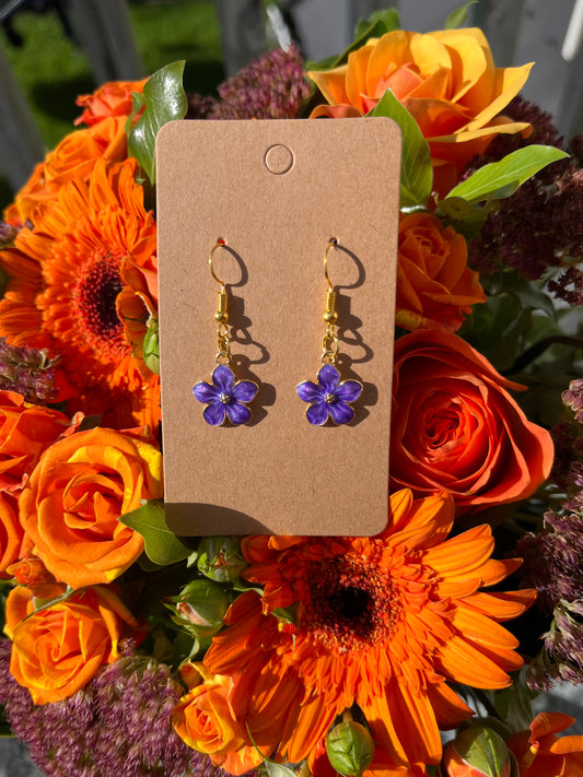 Purple Flower Gold Earrings